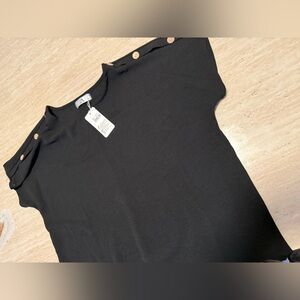 Elegant Black Button-Shoulder Women's Top